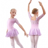 Half Sleeve Flower Lacy Leotard With Skirt