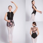 High Neck Zipper Leotards With Flower Lacy Back